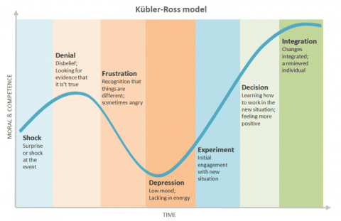 Diagram of the Kubler-Ross Change Curve, Cleverism 2020