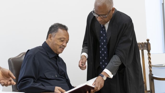 Reverend Jackson being sworn in as an Honorary Fellow