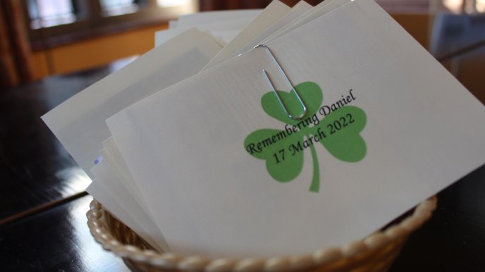 Packets of seeds with a shamrock marked 'Remembering Daniel'