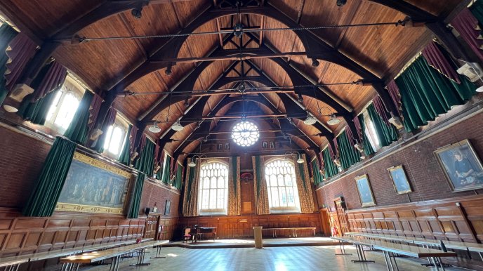 Interior of the Great Hall at Homerton in 2023.