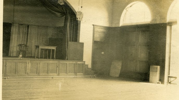 Photograph of the interior of the gymnasium, c 1922-25.