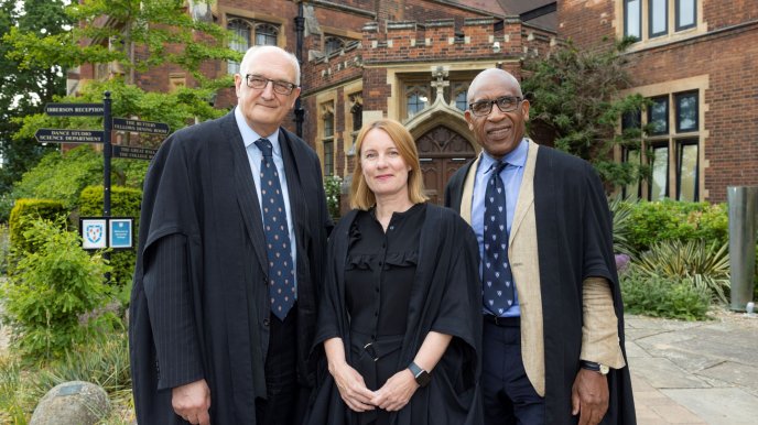 New Honorary Fellow Michelle Mitchell OBE with (L) Sir Leszek Borysiewicz and (R) Lord Woolley