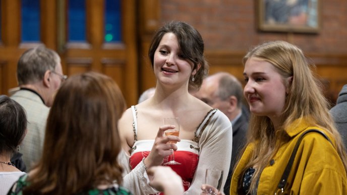 Homerton music students mingling after the lecture