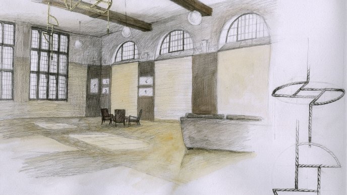 Concept drawing of Eleni Cologni's installation in the Combination Room.